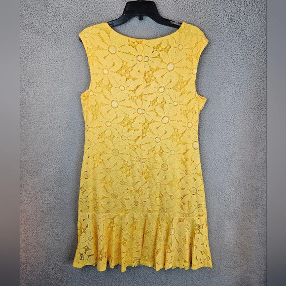 Connected Apparel Coming Up Daisy Yellow Perfect Summer Dress Sz 14 Lace Overlay - Picture 8 of 11
